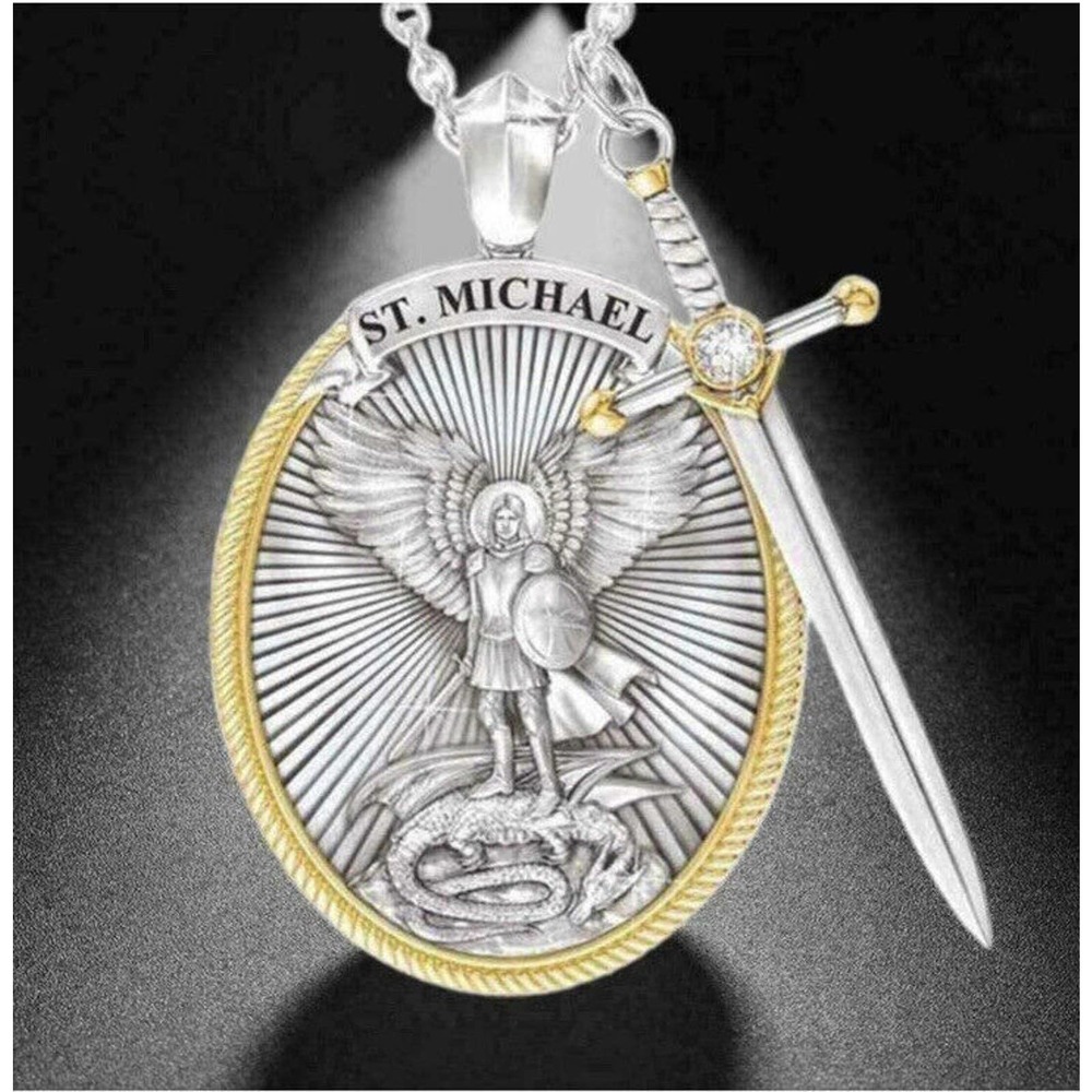 Saint Michael Archangel Pendant Necklace Sword Cross Medal For Men And Women